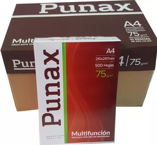 Caja Resma A4 75 G/m2 Punax 10 Resmas De 500 Hojas