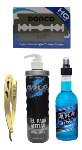 Kit Shaving Gel Aftershave 4x4 Dorco Azul Portanavajas Gold