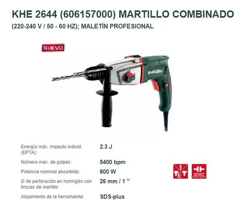 Martillo Combinado Khe 2644 Metabo 6061570