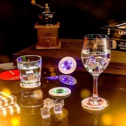 Imagen 3 de 6 de Set 3 Posavasos Con Luz Led Adhesiva Rgb Ideal Para Fiestas