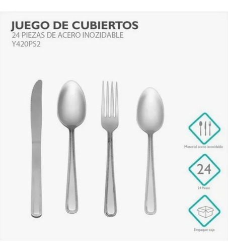 Set Cubiertos Hogar Acero Inoxidable Rayas 24 Piezas Mixto
