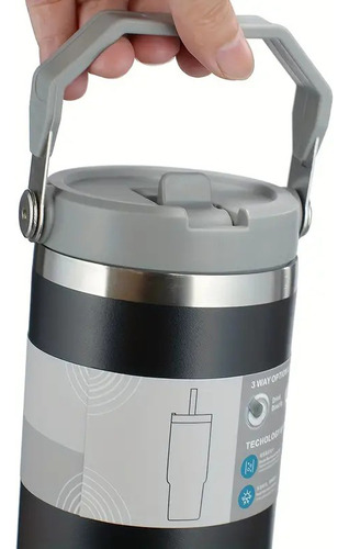 Botella Vacuum Térmica 890 Ml Con Manija Diseño Termica Color Negro