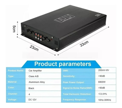 Amplificador De Audio De 6800w 4 Canales Para Auto