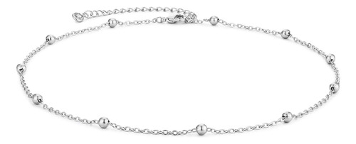 Collar De Gargantilla De Cadena Lisa Con Cuentas Plateado Bead Sl