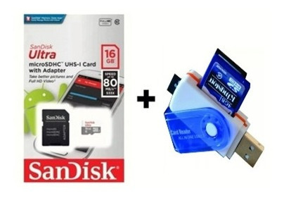 Cartão De Memória 16gb Ultra Sandisk + Leitor Adaptador Usb