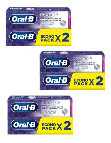 Pasta Dental Blanqueadora Oral-b 3d White Brilliant Pack X6
