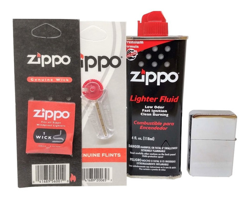 Kit Basico Zippo Gasolina Ch + Encendedor P + Mecha + Piedra