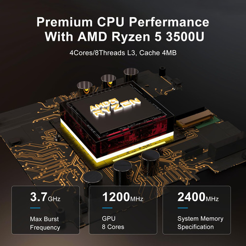 Wo-we Mini Pc Amd Ryzen U (até 3,70ghz), 8 Gb Ddr4 Ram 256gb