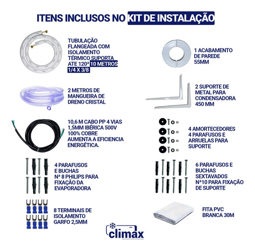 Kit Instalação Ar Inverter 9000/12000 Btus 10m Com Suporte