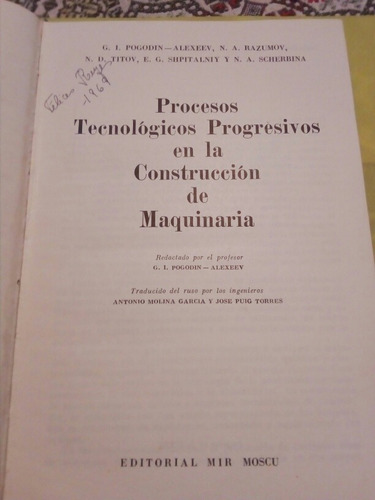 Procesos Tecnológicos Progresivos,construcción De Maquinaria