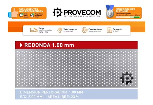 Chapa Perforada con Redondo d:1mm  Hoja 1000×2000 x 0,9mm – Provecom