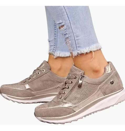 Zapatillas Informales Con Cordones Para Mujer, Zapatos Planos, Beige Y Blanco