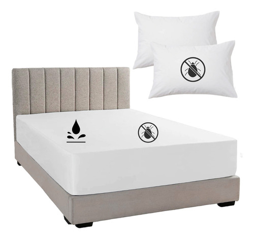 Funda, Sábana Colchón + 2 Cubre Almohadas, Impermeable Queen