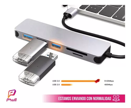 Hub Usb C 6 En 1 Hdmi 4k, Usb 2.0, 3.0, Sd, Mac Pc Android