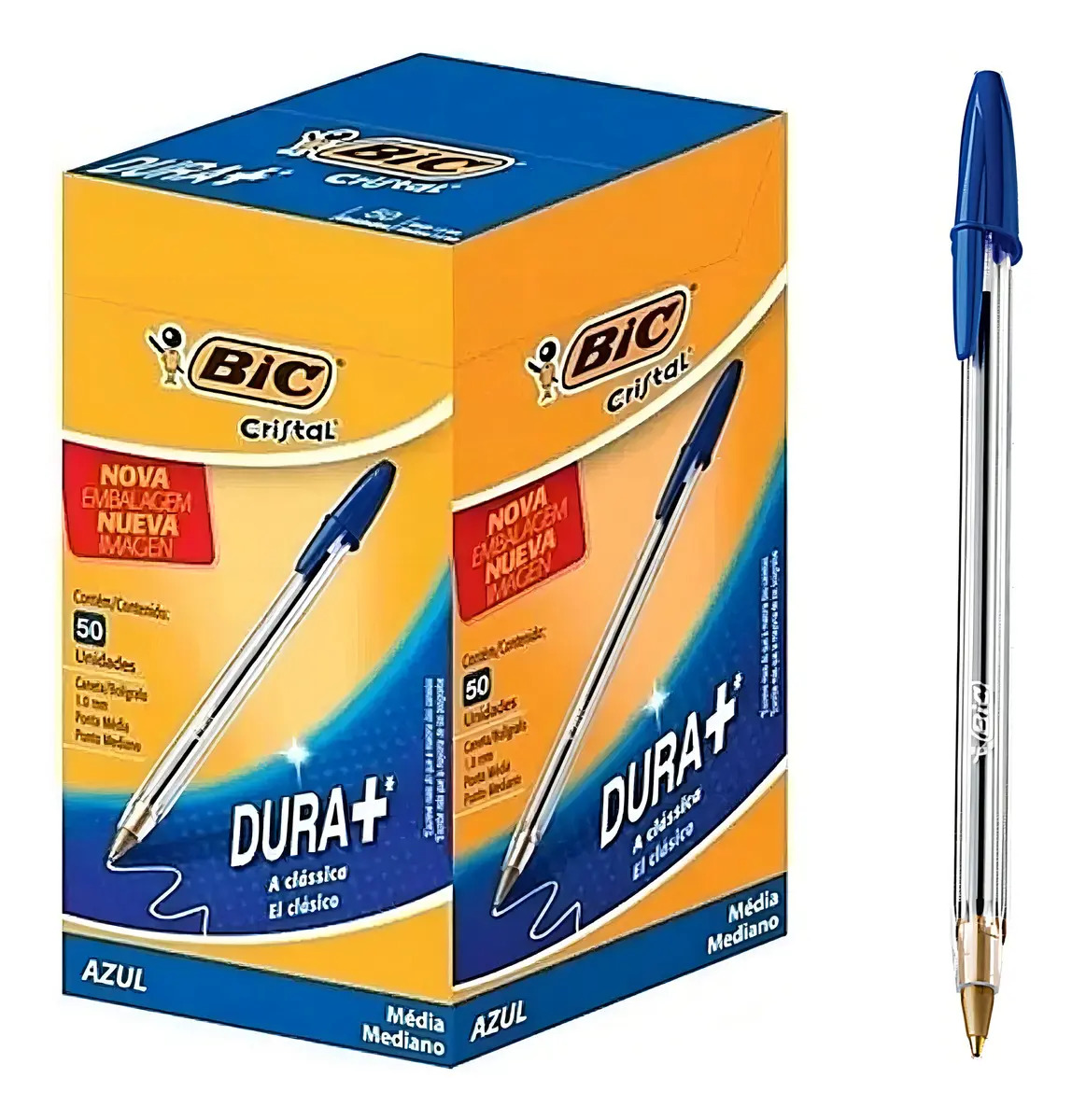 Caneta Esferografica Bic Cristal Azul Caixa 50 Unidades Exterior Transparente