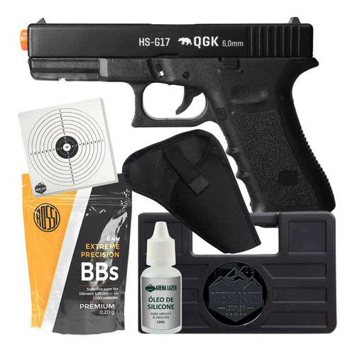 Airsoft Mola Spring Hs-g17 + Bbs Coldre Óleo Maleta Alvos