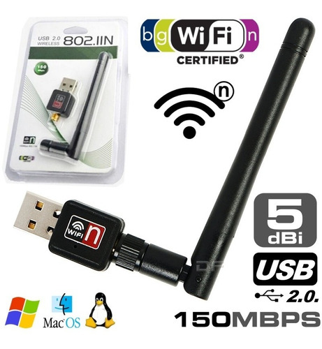 Adaptador Placa De Red Wi-fi Usb 150mbps Antena 5dbi Desmont