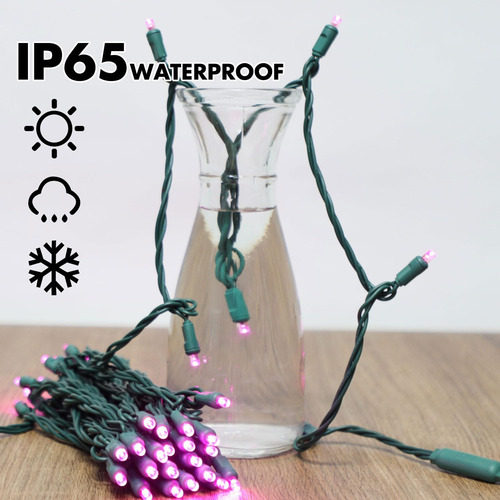 50 Luces De Cadena Led Navidad Cable Verde Color Rosa
