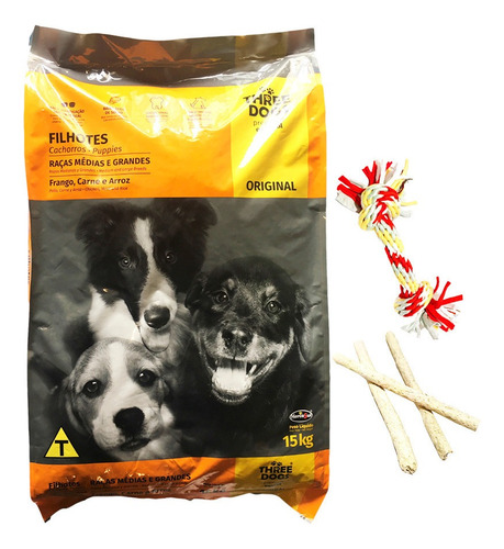 Comida Three Dog Perro Cachorro Med/gra 15 Kg+ Regalo+ Envio