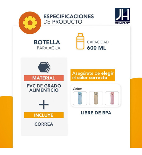 Imagen 6 de 8 de Botella De Agua Deportiva 600 Ml Antiderrame Con Jareta 9256