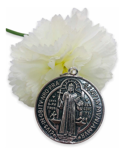 Medallon De San Benito 5cm En Alpaca Italiana