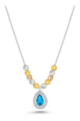 Collar Plata925, Dije Gota, Plata 3 Colores Estambul Joya Color Celeste
