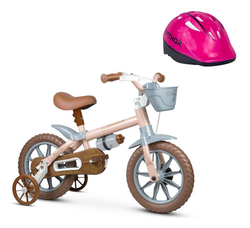 Bicicleta Infantil Aro 12 Mini Antonella Rosa E Capacete