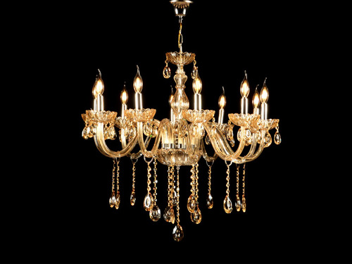 Imagen 2 de 2 de Candil Luces 10 Cristal Cortado Lujo Palace Ambar Gamalux
