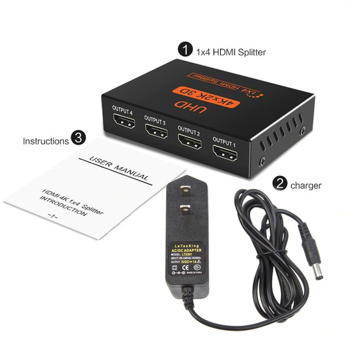Multiplicador Splitter Hdmi, 1 Entrada X 4 Salidas, 1080p 3d