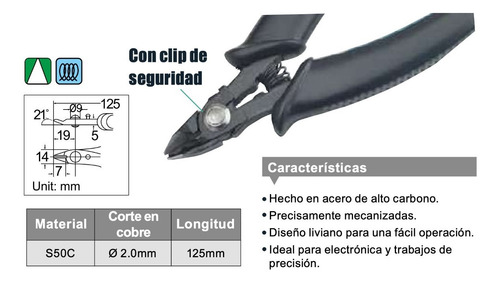 Imagen 2 de 5 de Alicate Con Clip Seguridad Micro Corte 125mm Proskit 5101c