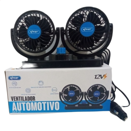 Ventilador Carro Van 12v Duplo Ajustavel 2 Velocidades Knup