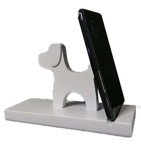 Imagen 5 de 5 de Soporte De Madera Para Teléfonos Y Tablet Figura Perro Blanc