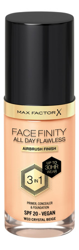 Base de maquillaje líquida Max Factor FaceFinity All Day Flawless tono w33 crystal beige