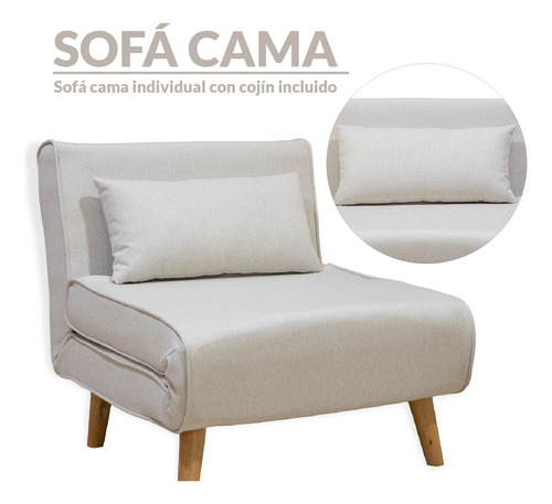 Sofá Cama Plegable Individual Respaldo Reclinable Color Beige
