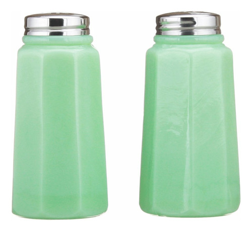 Mosser De Vidrio Sal Y Pimienta Shaker Holder Set En Jadeit.