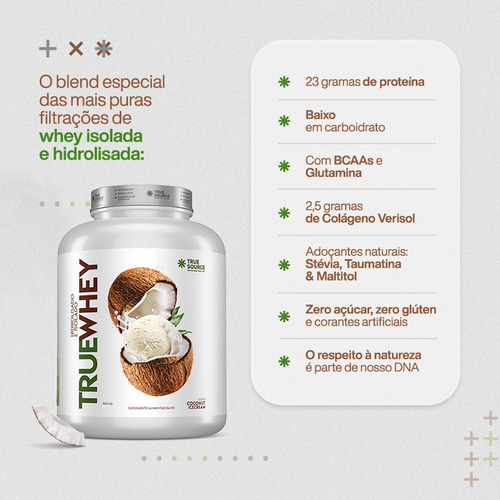 2x True Whey Protein Coconut Ice Cream - True Source 837g