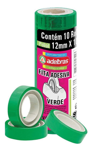 Fita Adesiva Durex Verde 12mmx10metros Pacote C/10unidades
