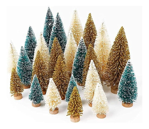 24 Mini Arboles De Navidad De Sisal Esmerilado Con Bases De