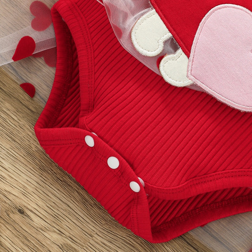 Vestido Bebé Con Aplique De Osito Y Estampado De Corazones