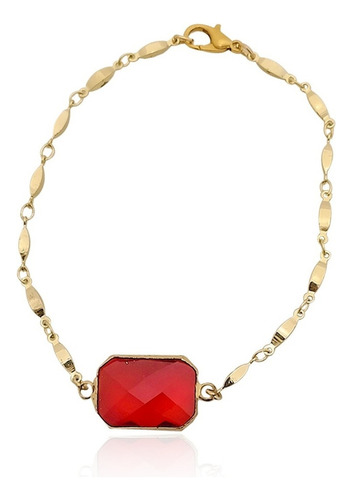 Pulsera Oro 18k Laminado #506 Con Zirconia Roja Al Centro Diámetro 20 Cm