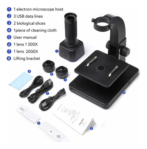 Microscopio Digital Biologico 2000x Wifi Usb Cor Preto 220v