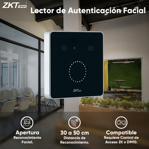 Zkteco Lector De Autenticación Facial Sin Contacto Modelo Kf1100 / 1500 Rostros Y 100,000 Registros / Comunicación Tcp/ip , Wiegand Y Rs485 / Requiere Panel De Control De Acceso Zk O Dm10