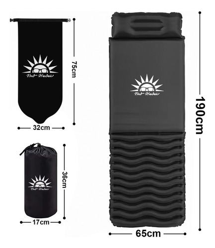 New Hawaii Colchão Ar Inflável Camping 190*65cm Cor Preto