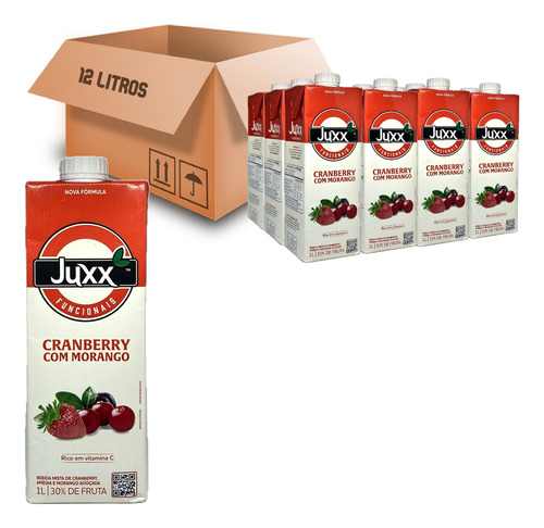 Kit 12 Und Suco De Cranberry Com Morango Juxx 1l