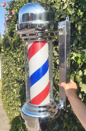 Poste De Barberia Y Peluqueria Con Luz Giratoria Plomo