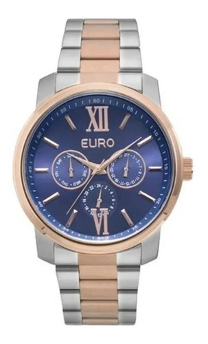 Relógio Euro Feminino Rosê Prata Azul Eu6p29agw/5a Original