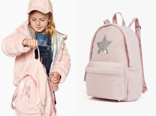 Mochila Marca Losan Para Niña, Borrega Rosa Y Lentejuelas