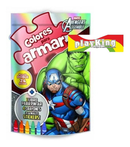 Imagen 1 de 5 de Avengers Marvel Puzzle 24 Piezas Libro Crayones Playking