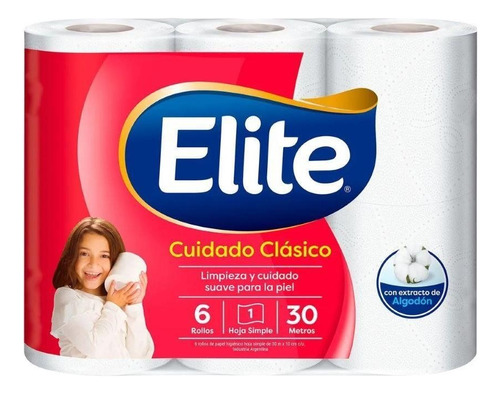 Papel Higienico Elite Cuidado Clasico X6 30mt