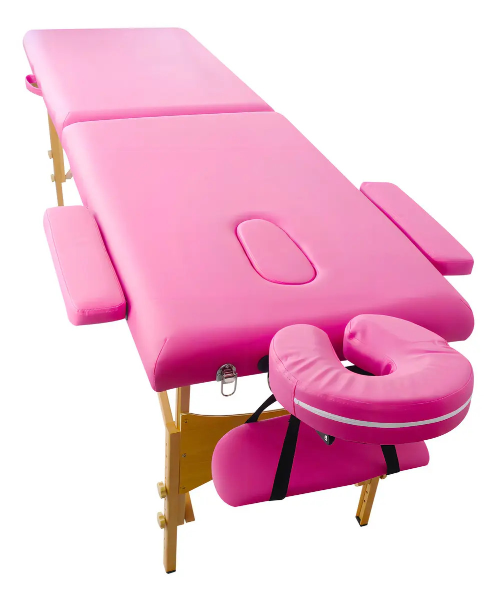 Imagen de Camilla Portátil Masajes Spa Fisioterapia Rosa Chicle Ajustable Plegable Madera